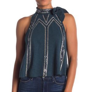 Free People Glitter City Tie Neck Tank Top sz Sm